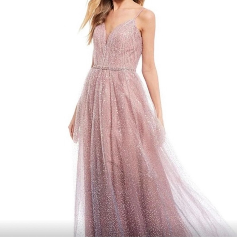 NWT holiday Coya Collection - Sequin Overlay Ball Gown Rose Gold.